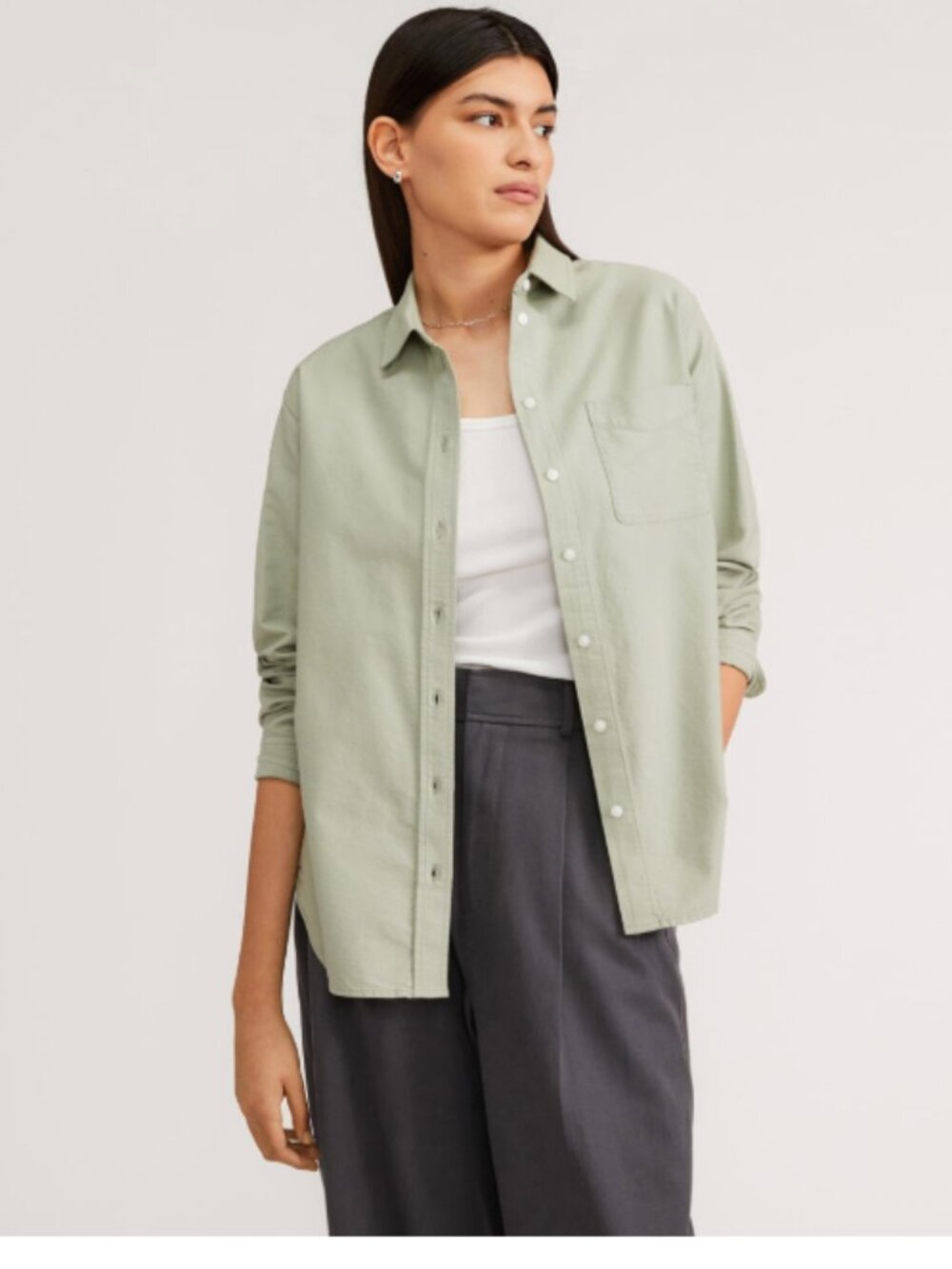 Everlane Light Olive Organic Cotton Button-Up Shirt